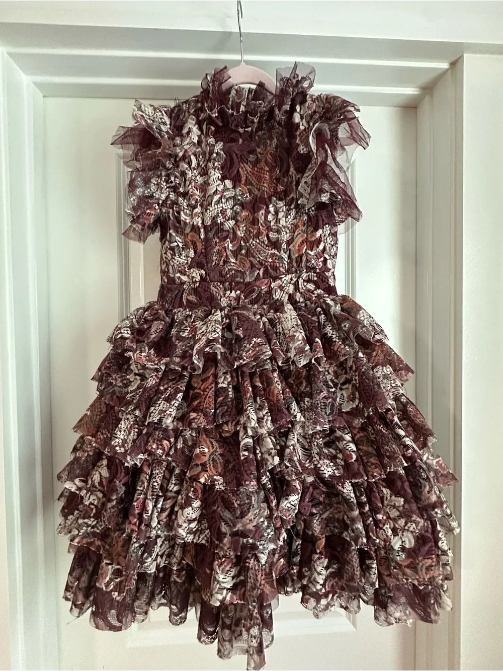 Joyfolie Burgundy Floral Ruffle Dress